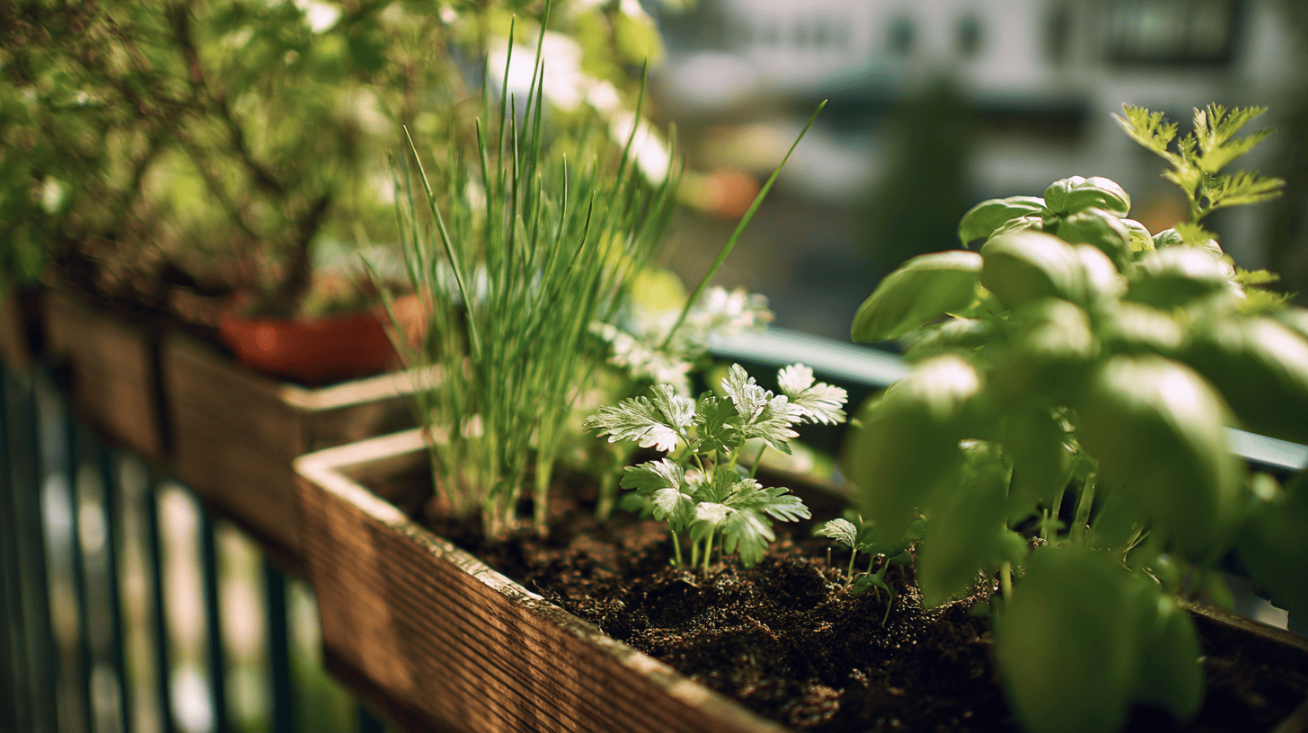 Kräuter auf dem Balkon im März