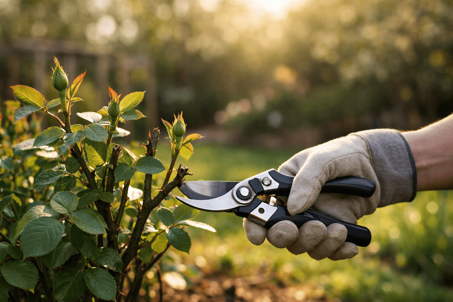 Rosen schneiden im Frühjahr