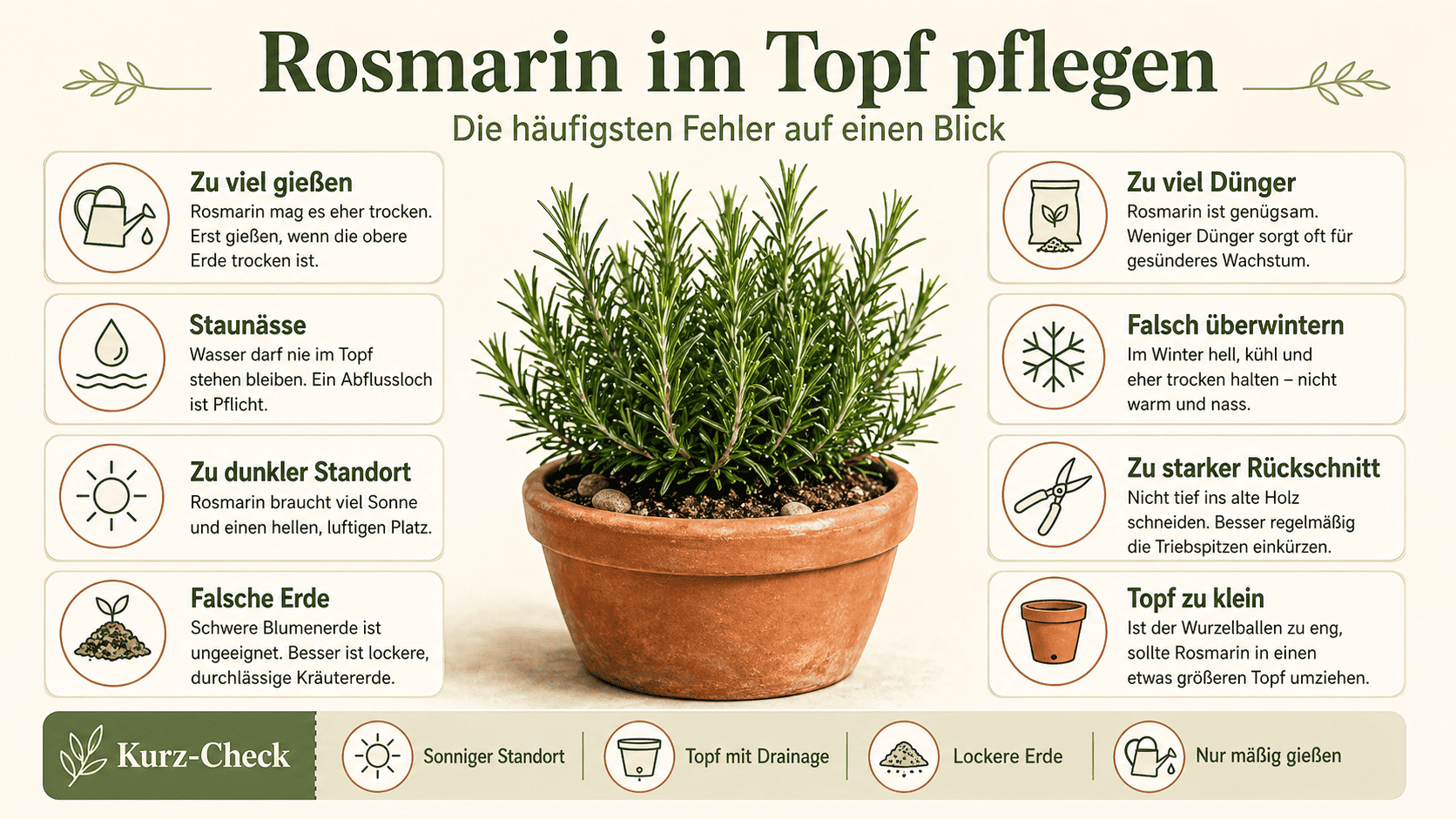 Rosmarin im Topf mit Drainage und lockerer Erde richtig versorgen